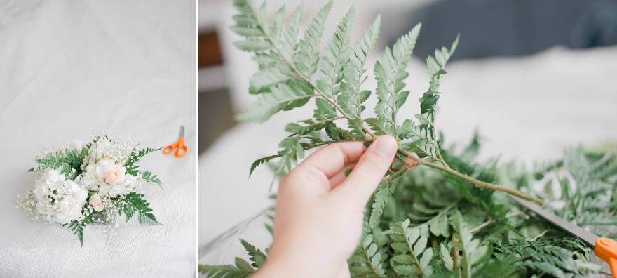 ferns in hydrangea bouquet diy