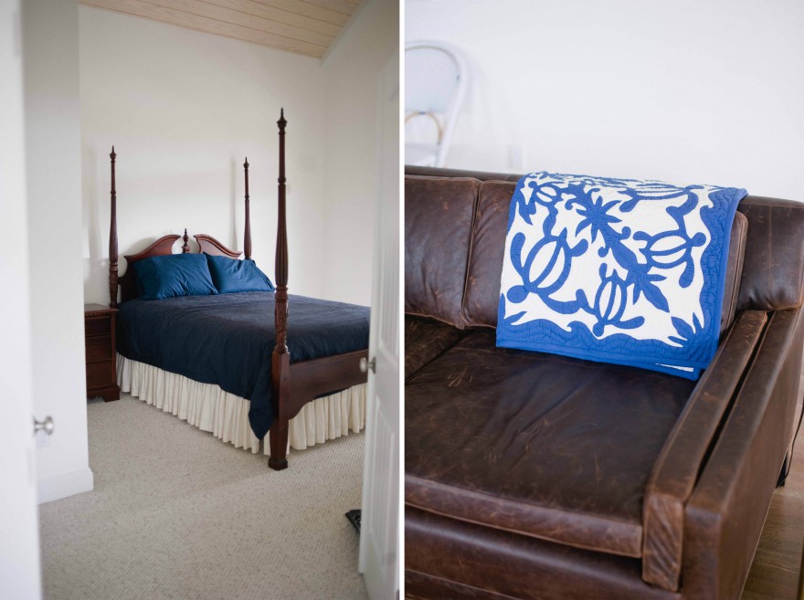 navy brown white master bedroom