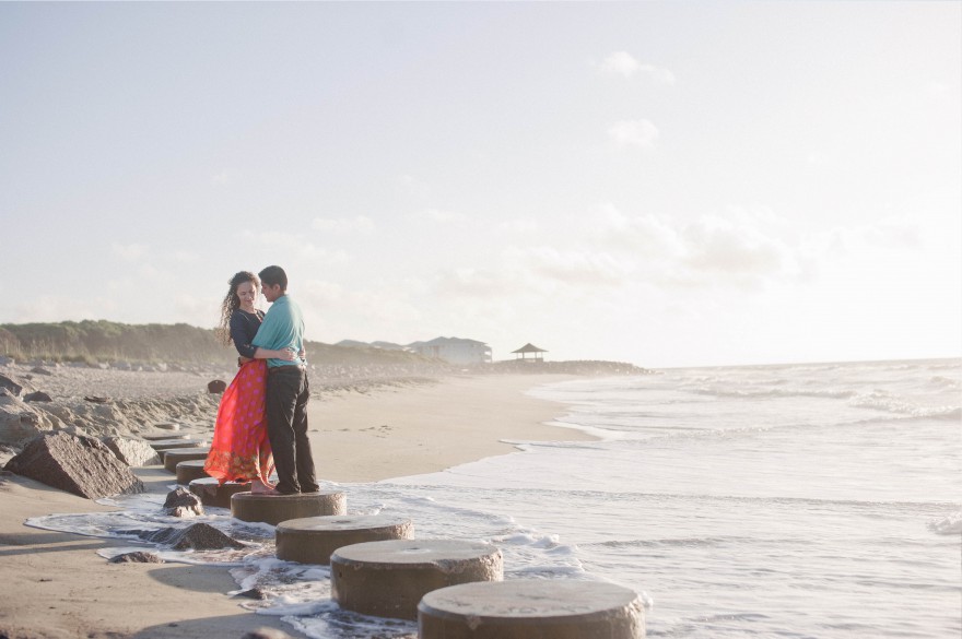 fort fisher sunrise engagement session what to wear beach portraits