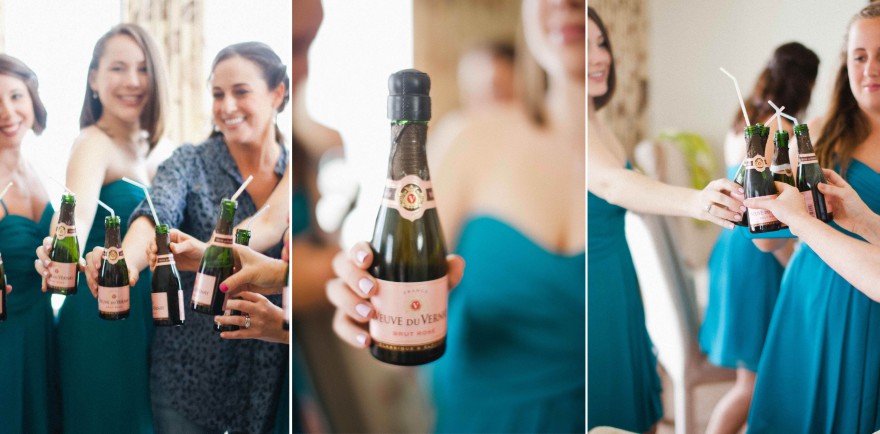 pink champagne bottles wedding