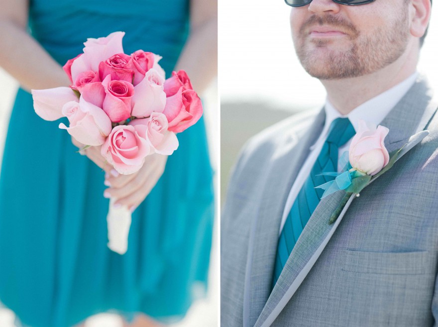 teal pink summer wedding colors gray suits