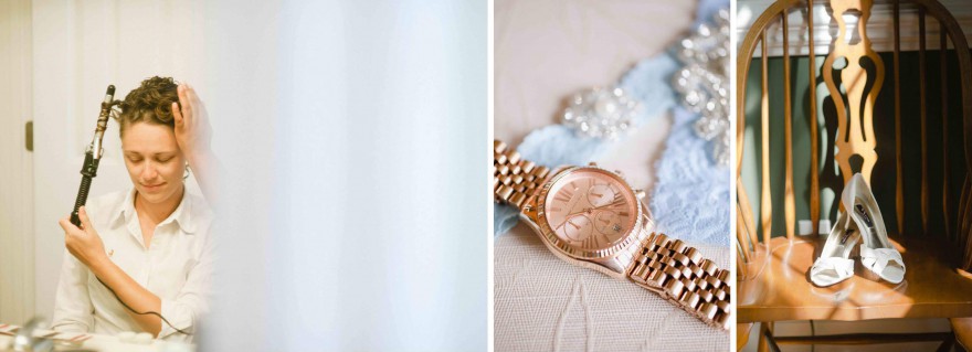 bride getting ready rose gold watch