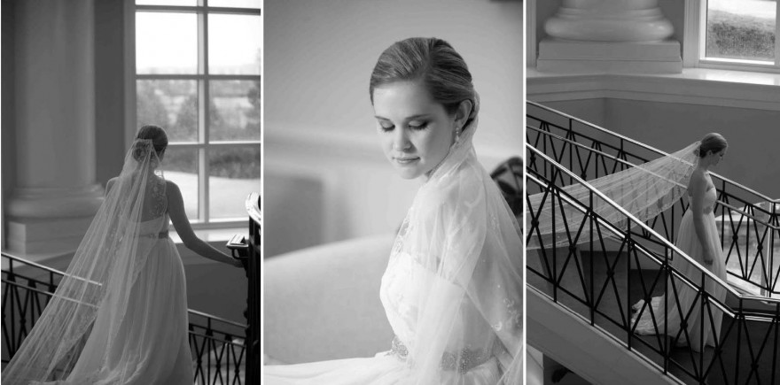 classic bridal portrait lace veil staircase ballantyne