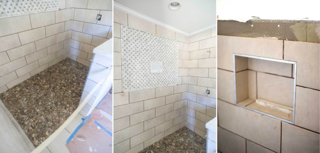 master bath shower tile mosaic marble rock