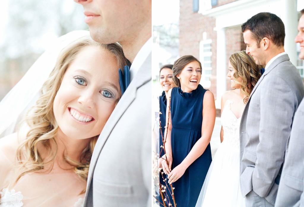 outdoor wedding portraits navy dresses grey suits