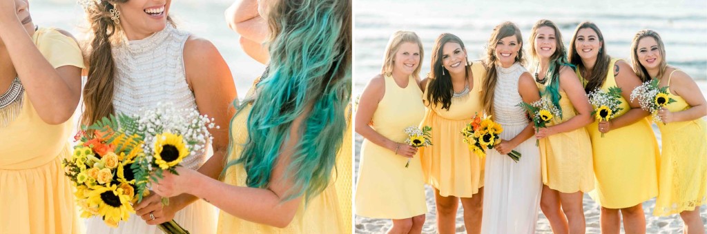 yellow sunflower bridesmaids dresses beach