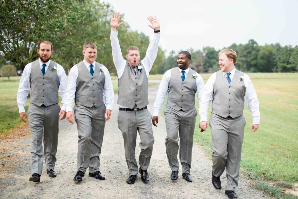durham nc wedding photographer groomsman grey suits