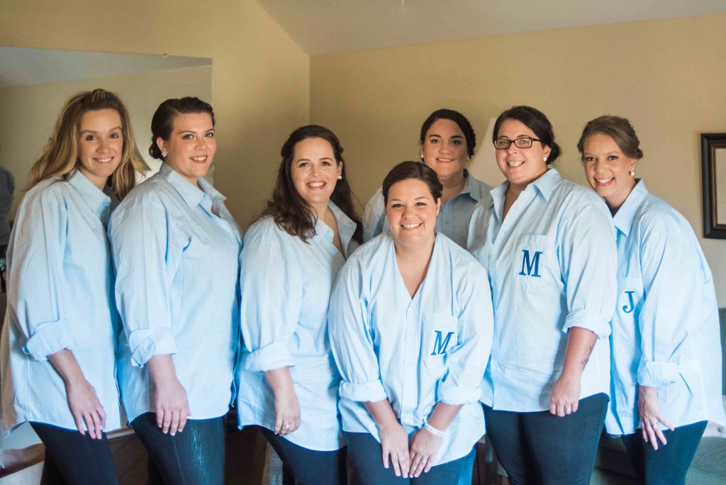 bridesmaids in matching mens monogrammed shirts