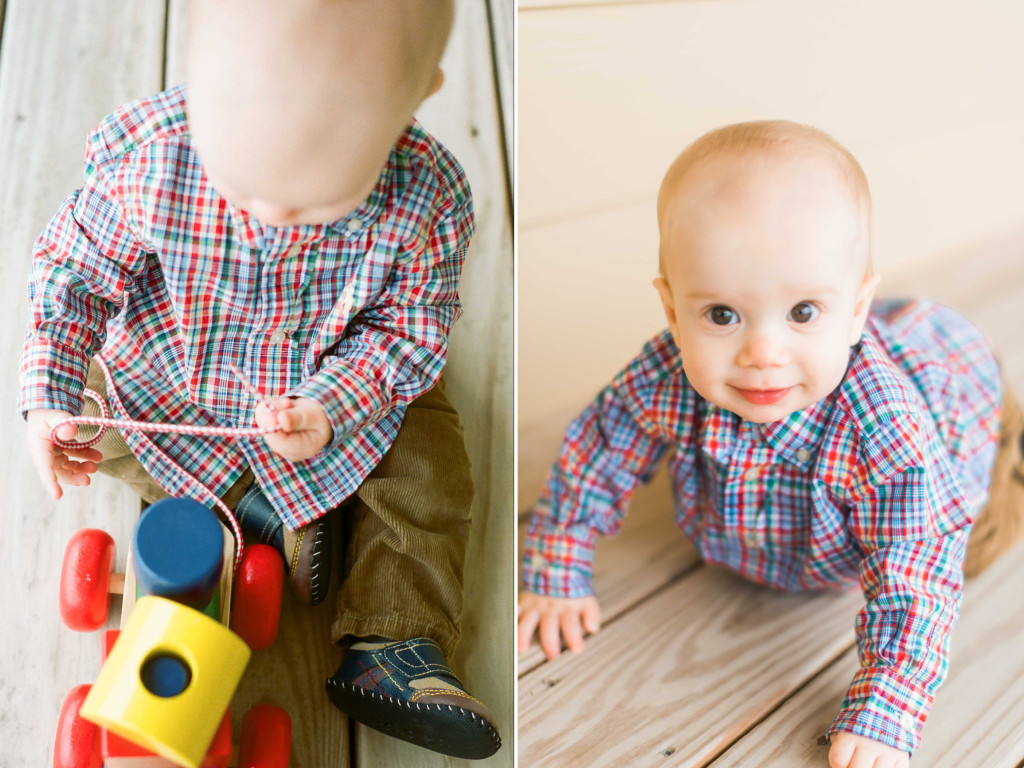 baby in plaid 10 month photos