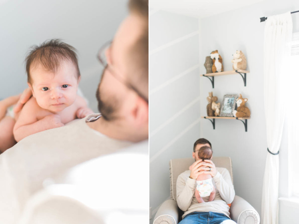 baby boy with dad grey nursery