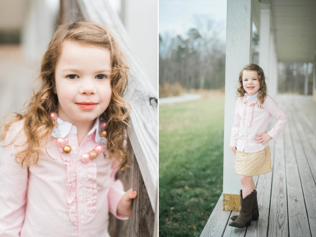 pink khaki girl on porch curly hair