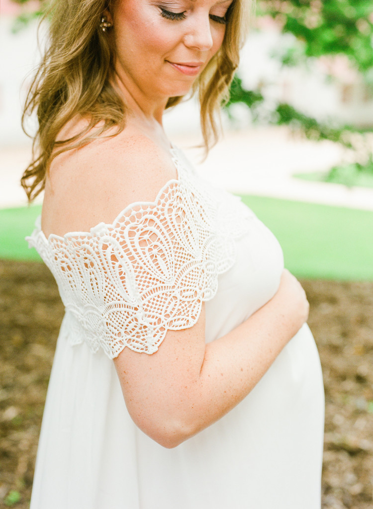 white maternity dress lindsey regan thorne hair makeup